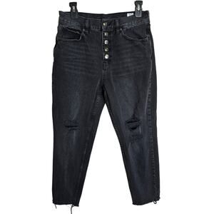 We The Free Free People Black Button Fly Distressed High Rise Jeans Size 29